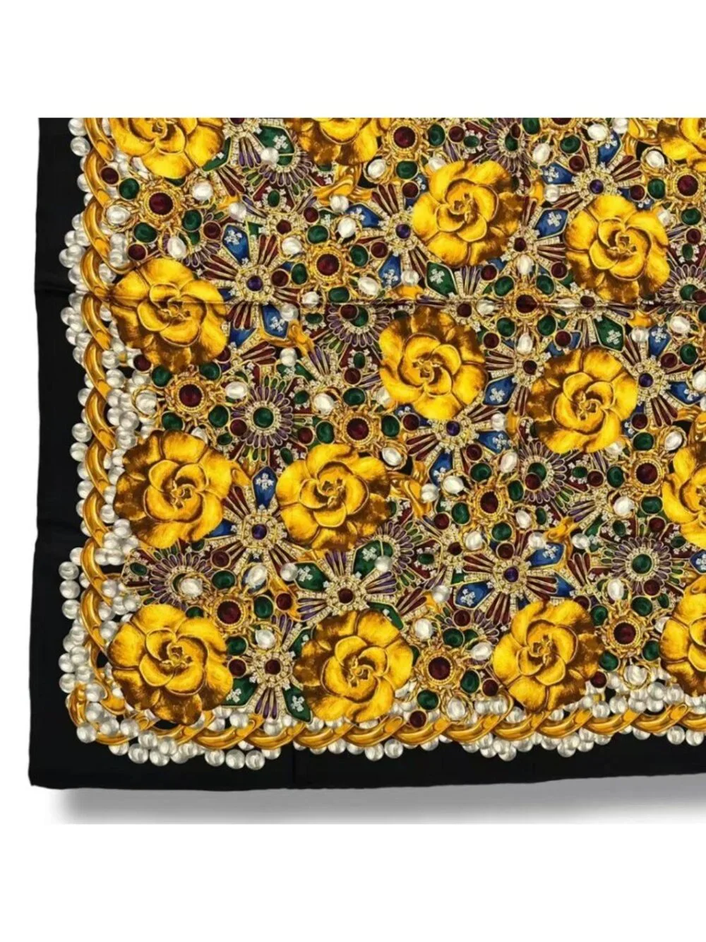 Chanel Scarf Silk Camellia Pattern Gold